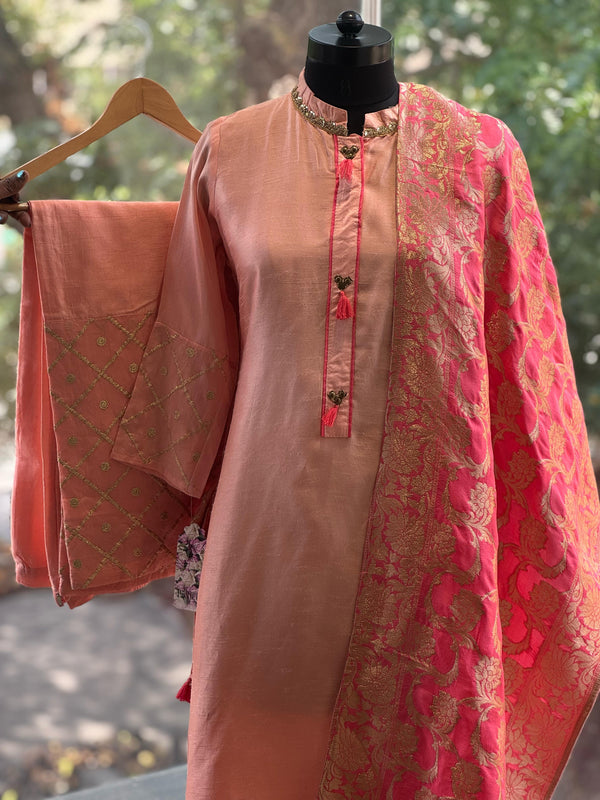 Pink Banarasi Dupatta Set