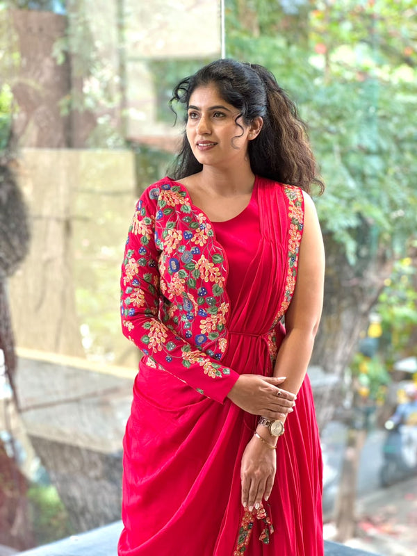 Red Embroidered Drape Set