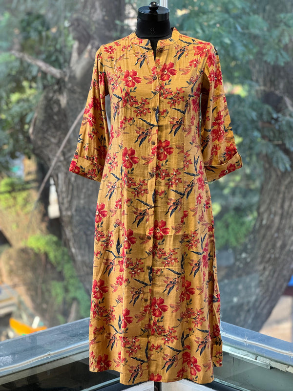 Yellow Floral A-Line Tunic