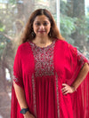 Red Pipe Work Gown
