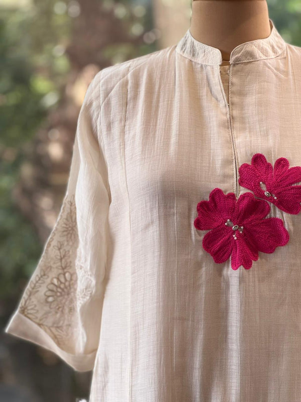 Pink Floral Embroidery Tunic
