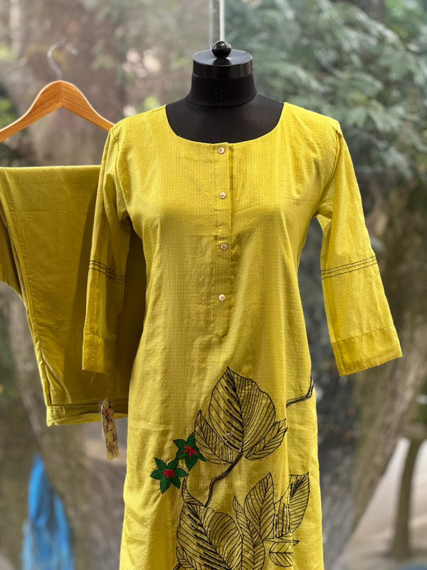 Greenish Yellow Embroidered Co Ord