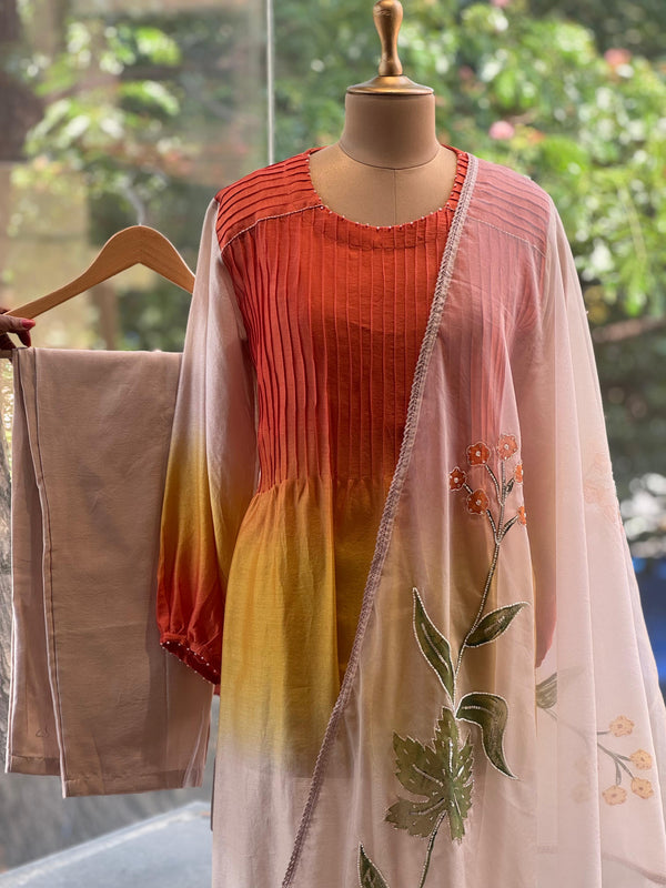 Orange Chanderi Silk Shaded Suit