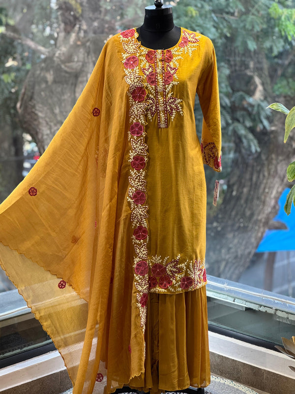 Yellow Embroidered Palazzo Set