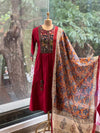 Maroon Printed Dupatta Set