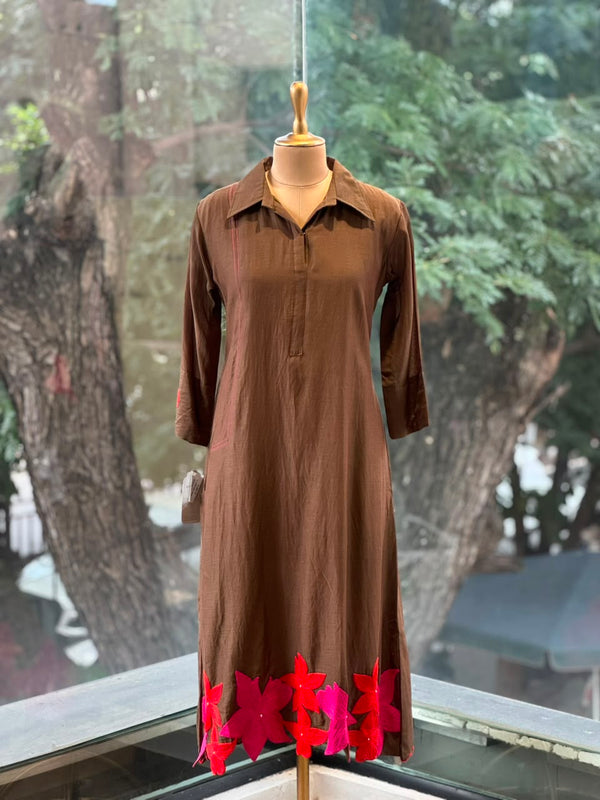 Brown Mul Tunic With Embroidery