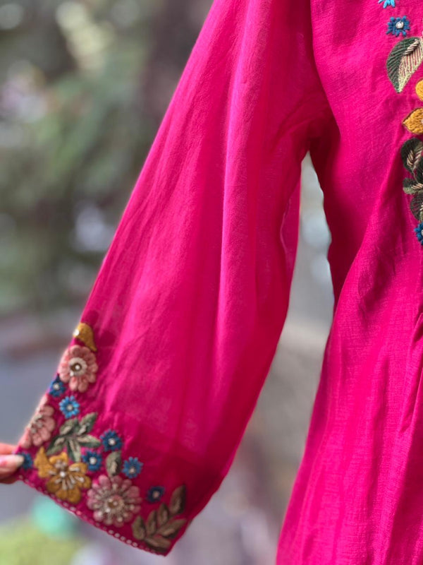 Pink Mal Chanderi Kurta Set