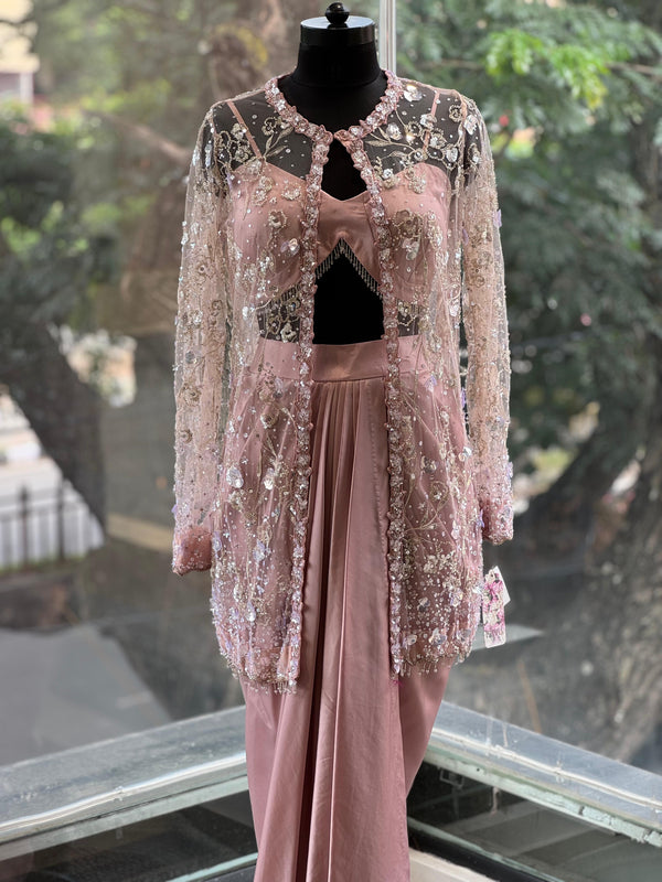 Pink Jacket Style Skirt Set