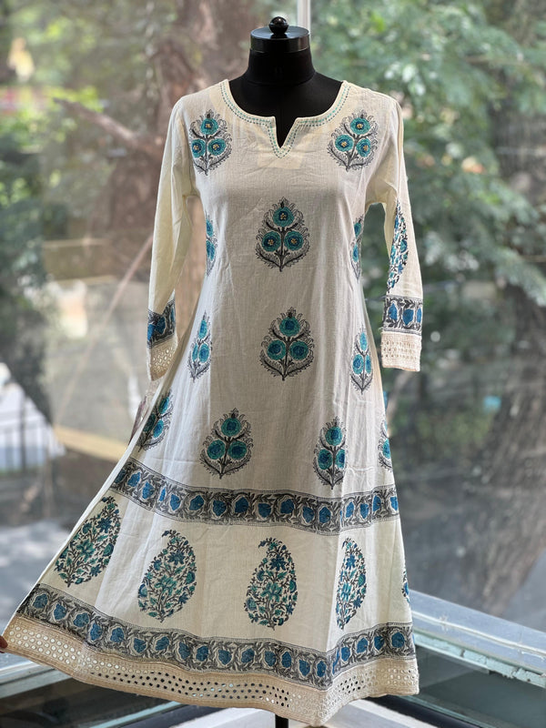 White Block Print Suit Set