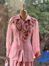 Light Pink Organza Shirt & Pleated Skirt Set with Applique Detail