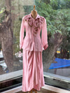 Light Pink Organza Shirt & Pleated Skirt Set with Applique Detail