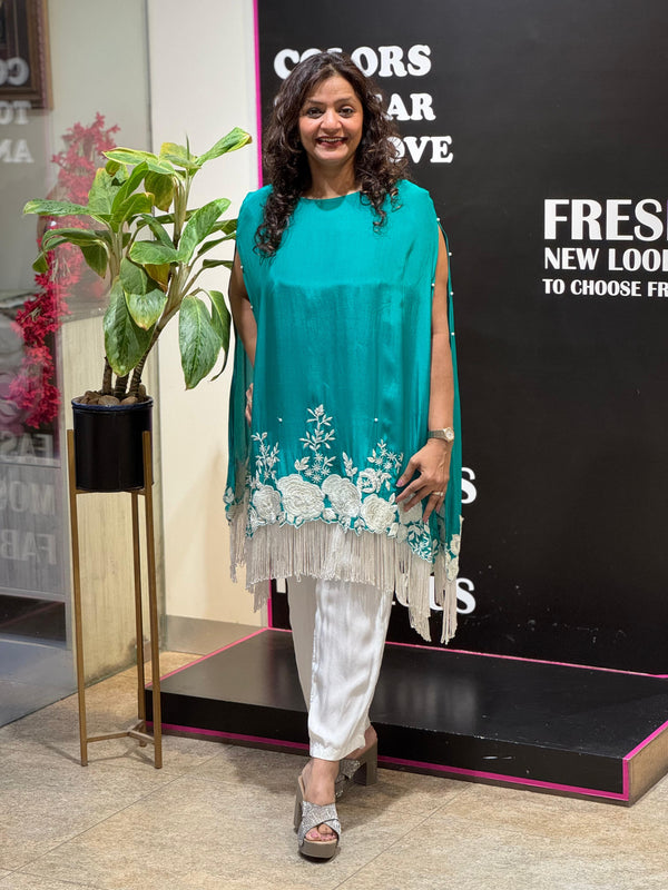 Sea Green Poncho Style Kurta Pants