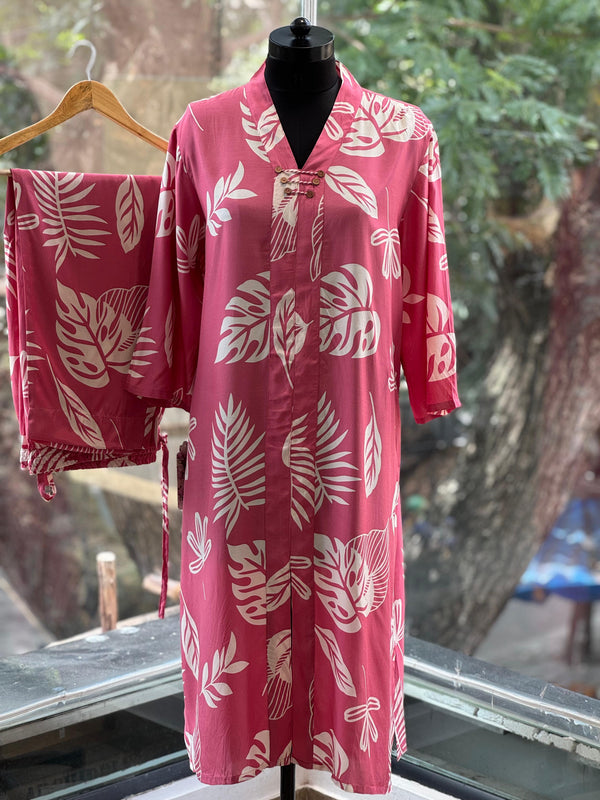 Pink Big Leaf Print Co Ord