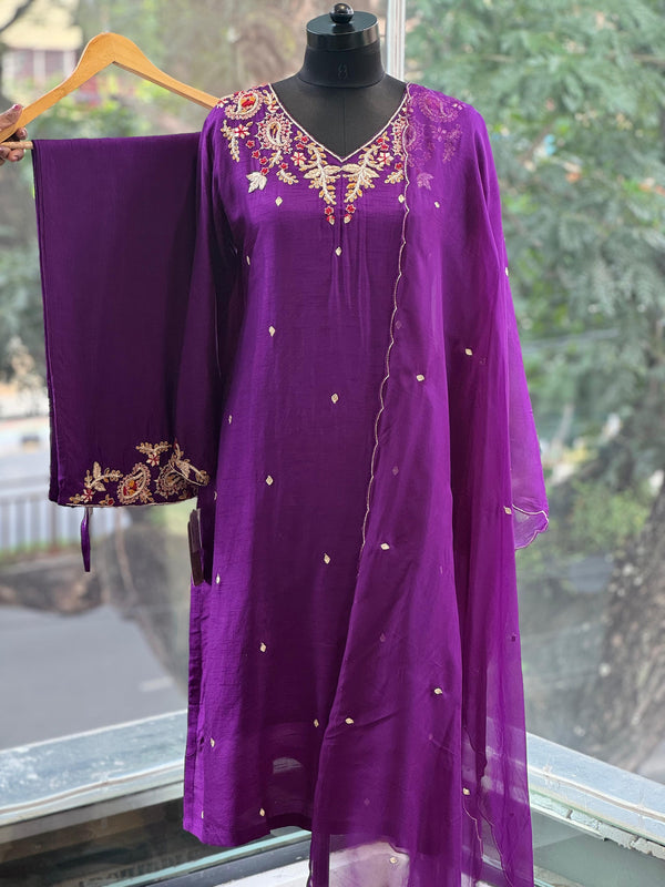 Purple Zardozi Yolk Suit Set