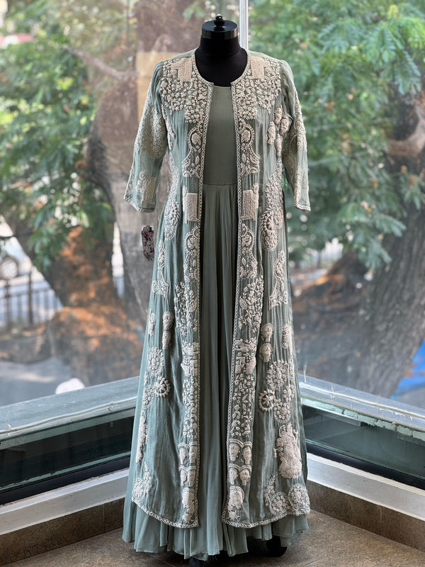 Pastel Green Hand Embroidered Gown