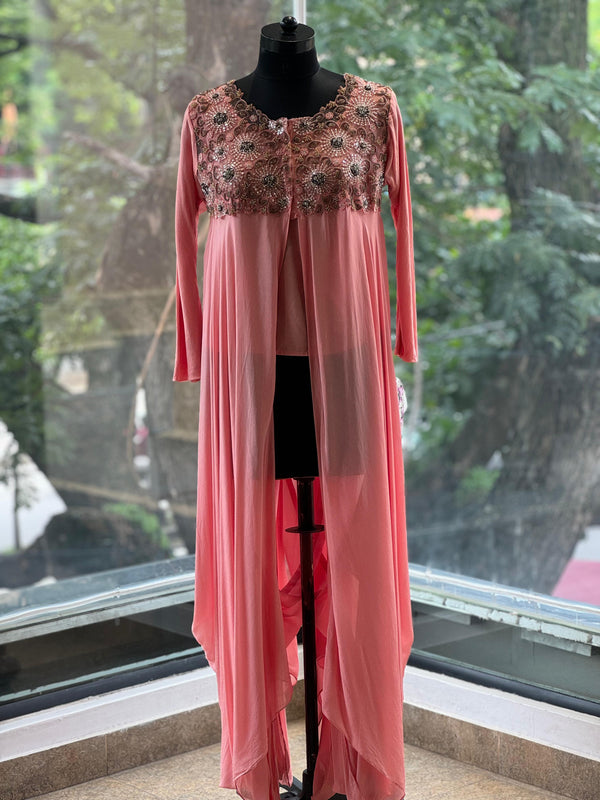 Pink Asymmetrical Cut Dhoti Set