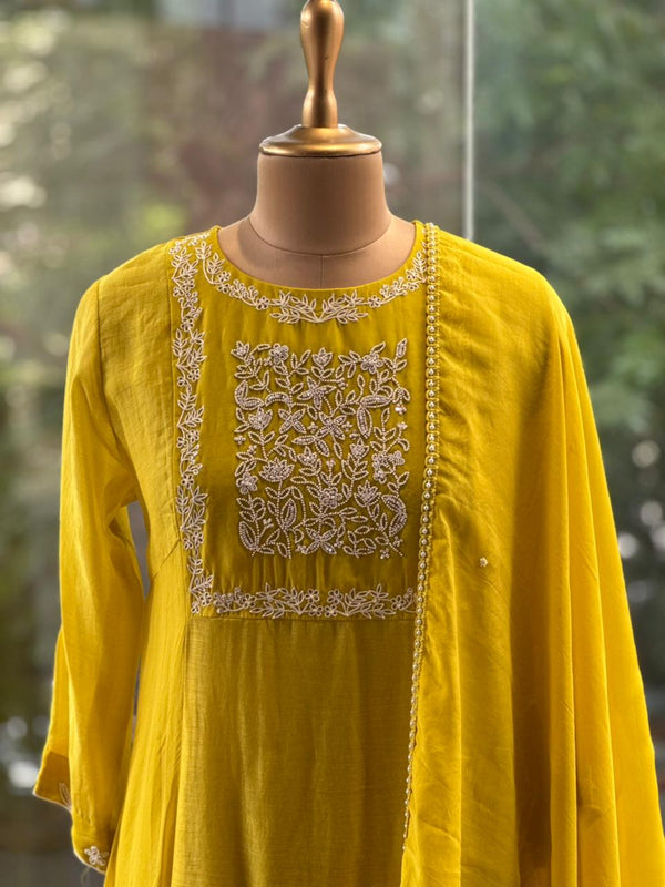 Yellow Mul Chanderi Suit