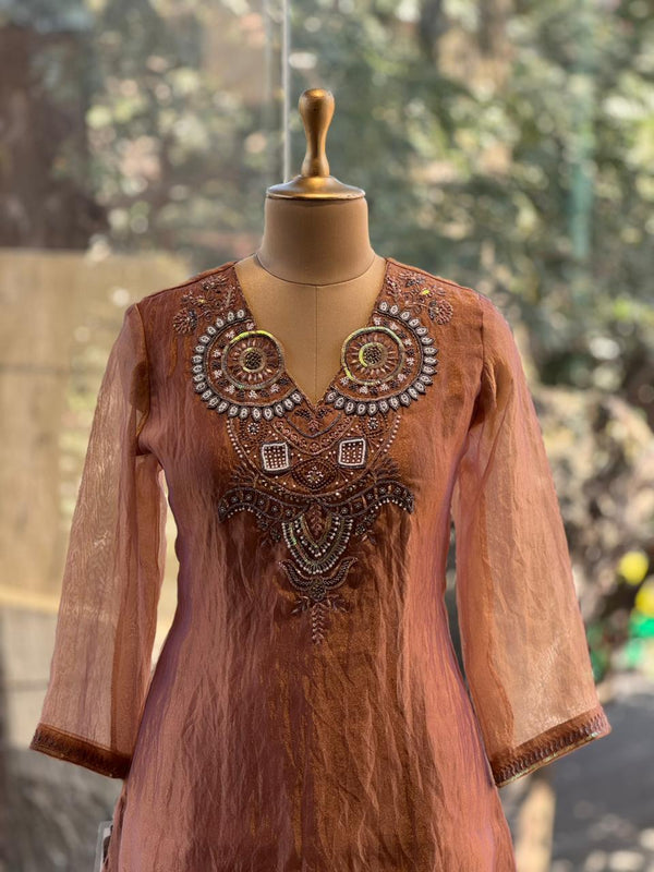 Peach Gold Tissue Dupatta Set