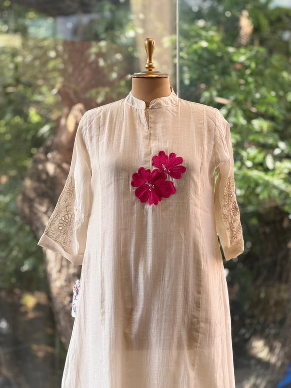Pink Floral Embroidery Tunic