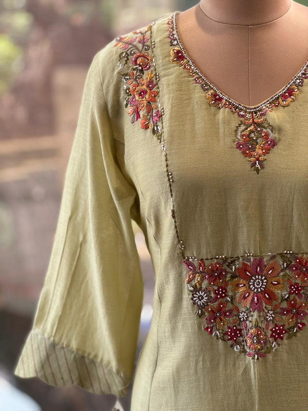 Pista Green Embroidered Suit