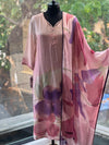 Pink Big Flower Dupatta Set