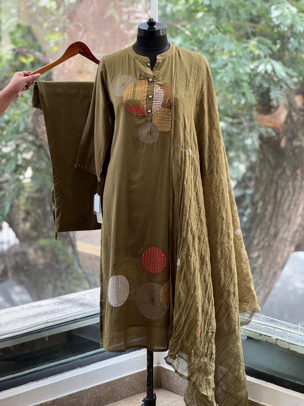 Mehndi Green Embroidered Suit
