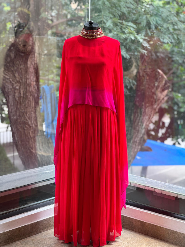 Red Shaded Cape Set