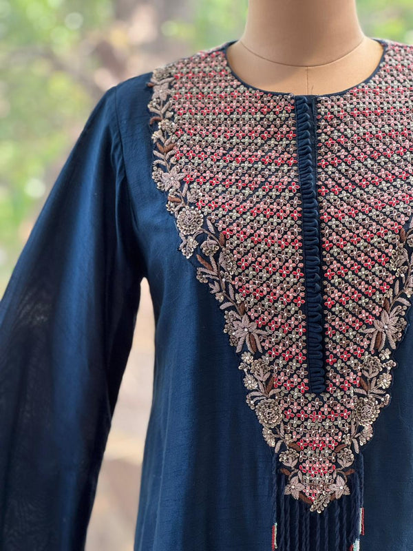 Blue Intricate Yoke Co ord