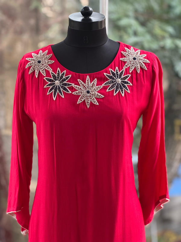 Red Embroidered Dupatta Set