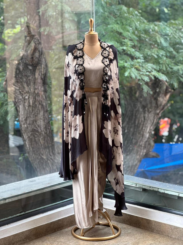 Black Digital Printed Cape Set
