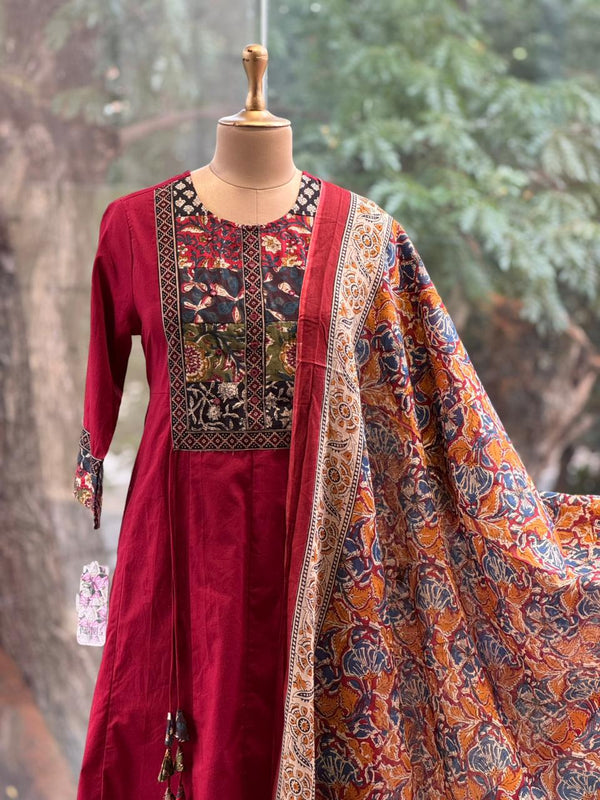 Maroon Printed Dupatta Set