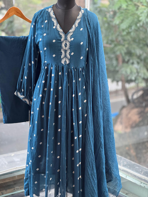 Blue Bandhej Dupatta Set