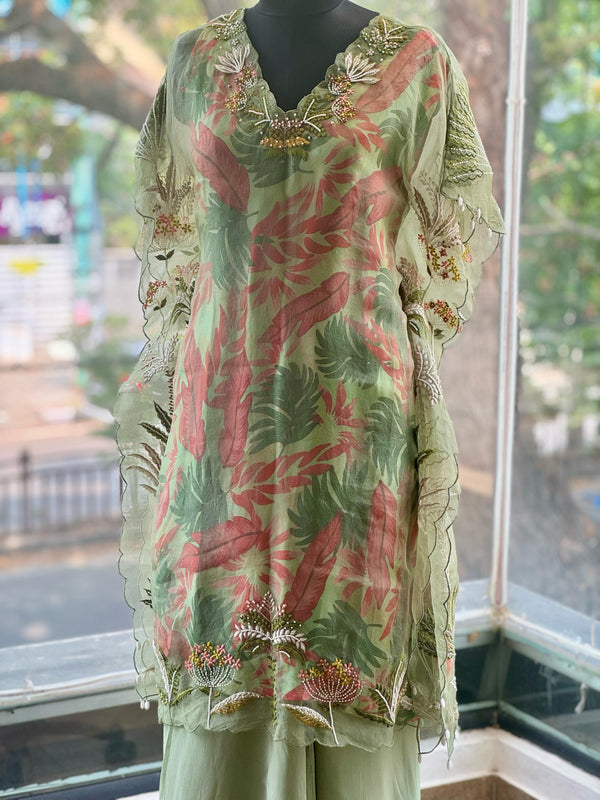 Green Embroidered Palazzo Set