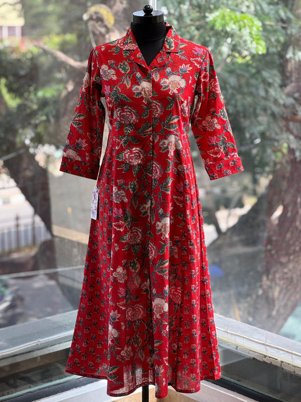 Red Floral A Line Tunic