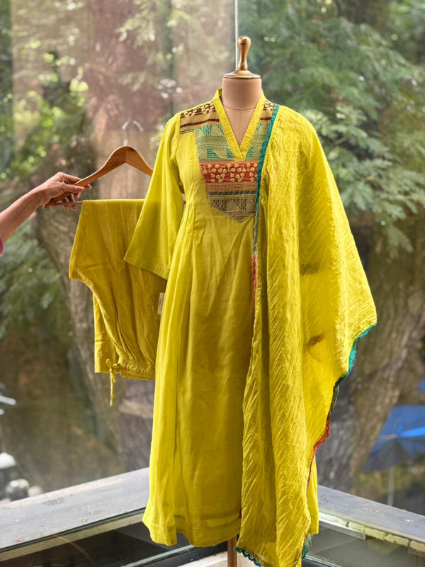 Yellow Patch Work Yoke Suit