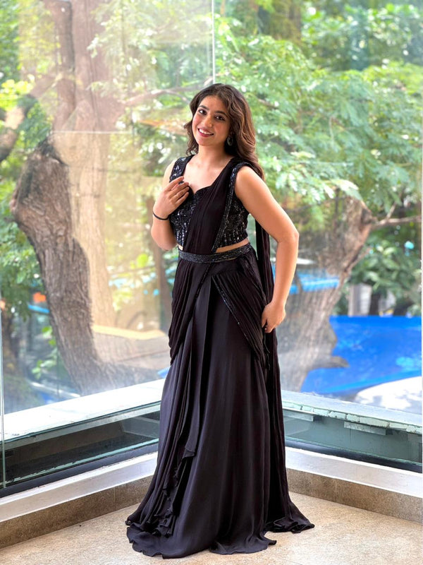 Black Drape Skirt Set