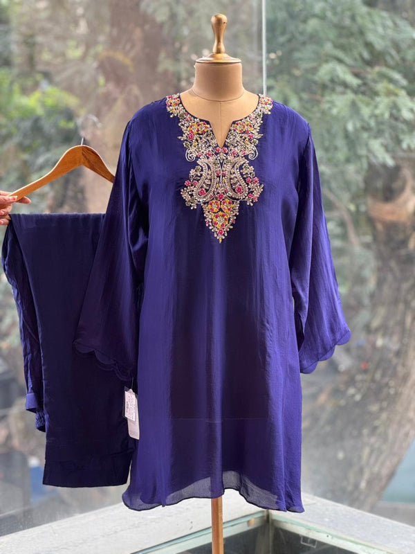 Blue Intricate Yolk Palazzo Set