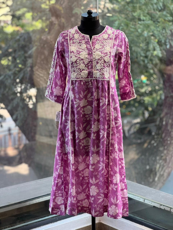 Purple Embroidered Yolk Tunic