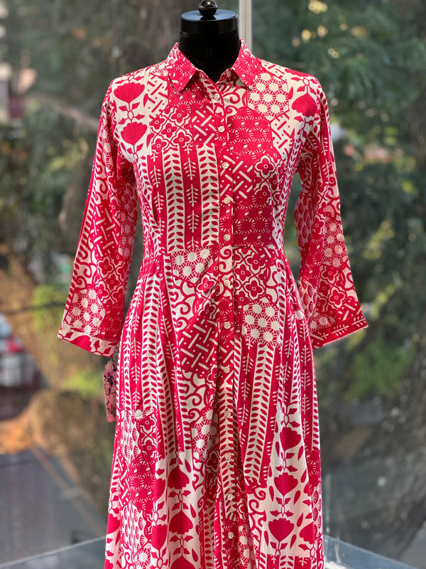 Pink Collared Neck A-Line Tunic