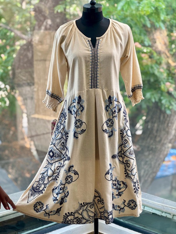 Off White Blue Embroidered Tunic