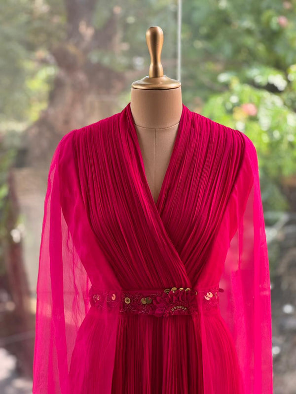 Pink Tail Sleeves Gown