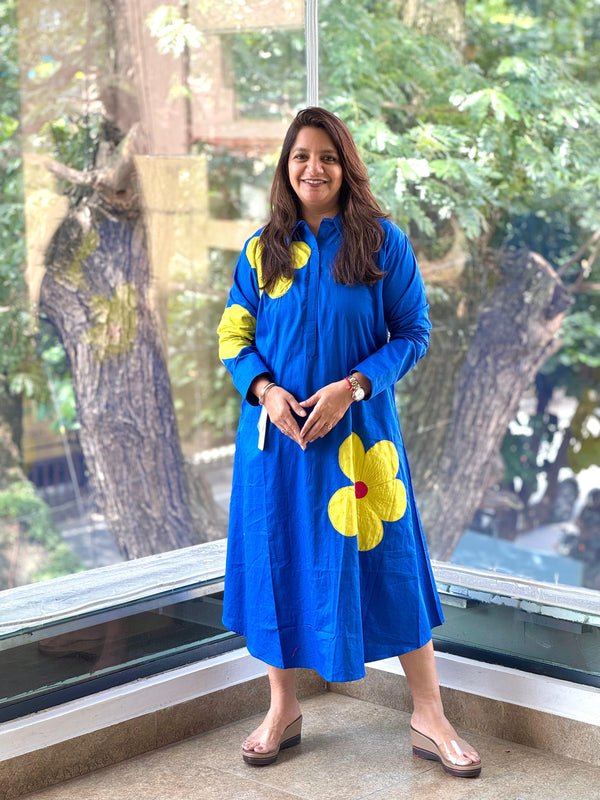 Blue Flower Patch Work Tunic