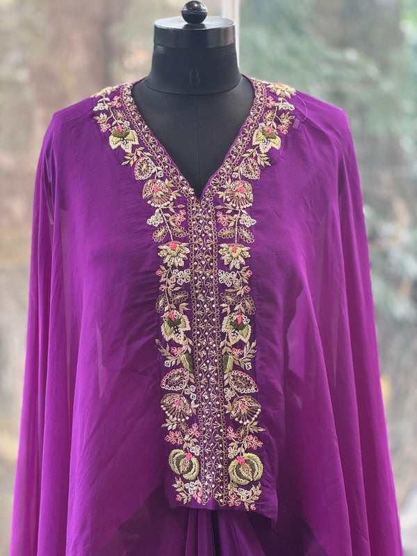 Purple Intricate Yolk Cape Set