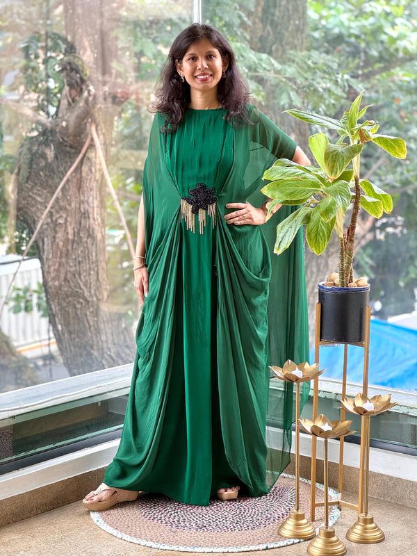 Green Flap Pleated Dress