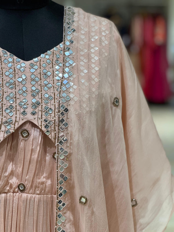 Peach Mirror Work Gown