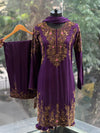Purple Gold Beads Work Suit