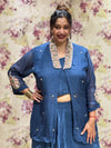 Blue Embroidered Jacket Set