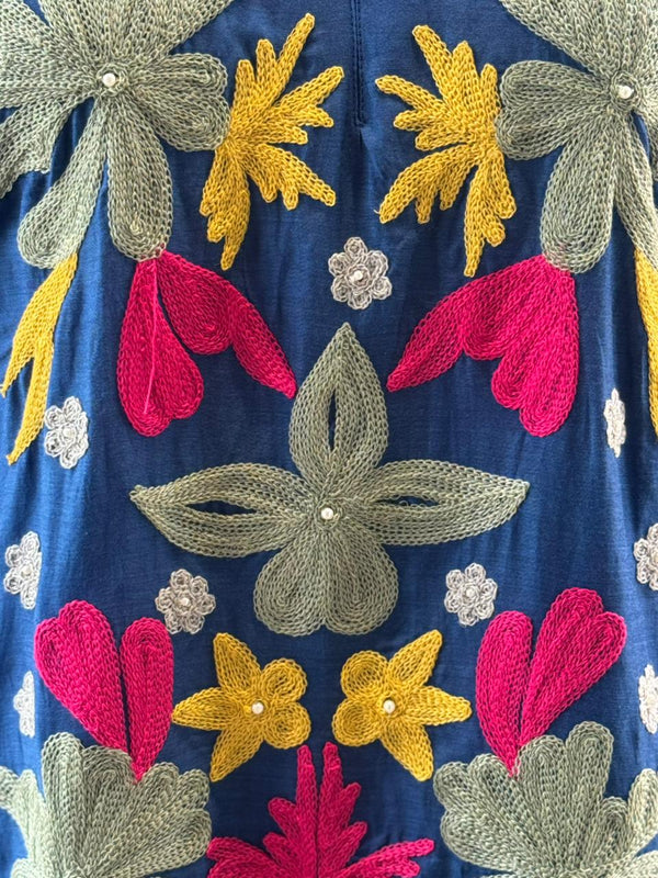 Blue Embroidered Mul Tunic