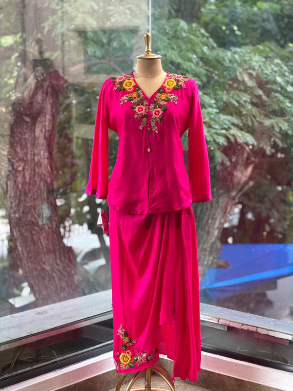Pink Embroidered Skirt Set