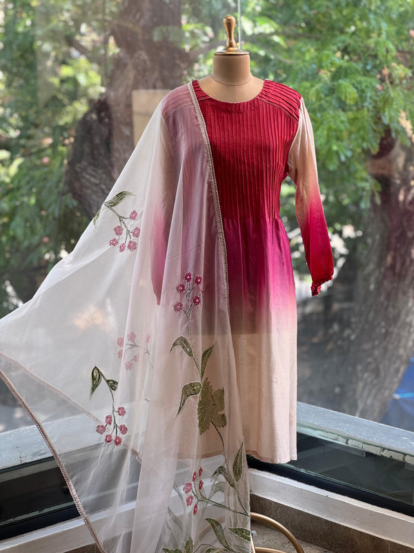Red Chanderi Silk Shaded Suit